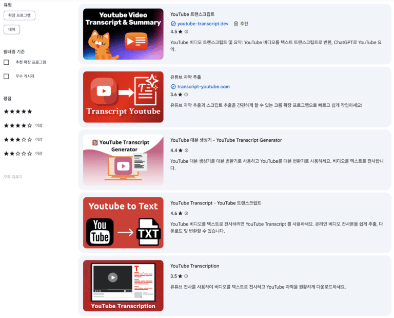 유튜브 자막 추출 확장프로그램